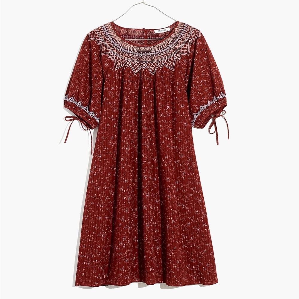 NWT Madewell Embroidered Floral Puff Sleeve Dress
